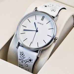 Женские часы Geneva Steel Silver Miss Flower, 2 ремешка
