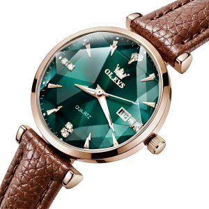Женские часы Olevs Diamond Leather Brown, 2 ремешка