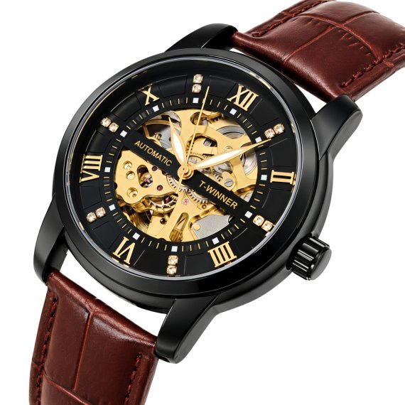 Мужские часы Winner Triumph Leather Brown, 2 ремешка - фото №1