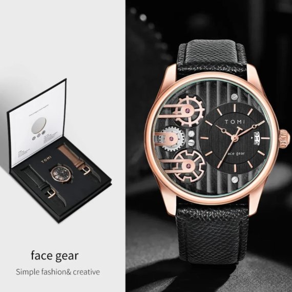 Мужские часы Tomi Gear Copper Gold, 2 ремешка - фото №1