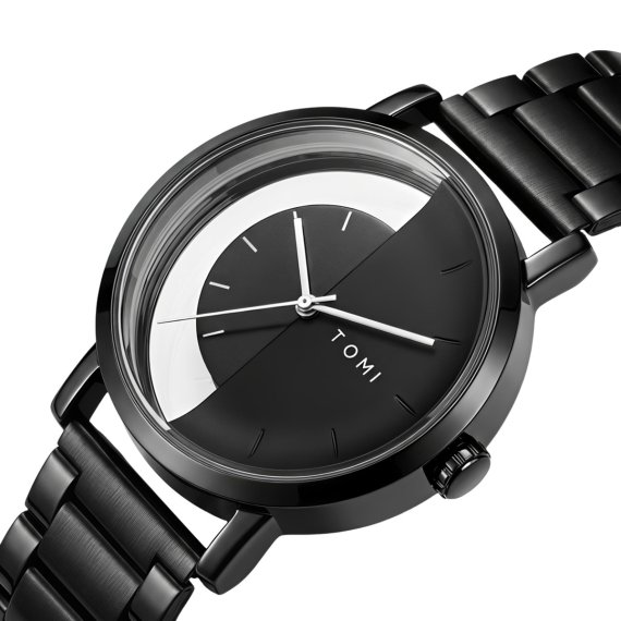 Мужские часы Tomi Gentleman Steel Black, 2 ремешка - фото №1