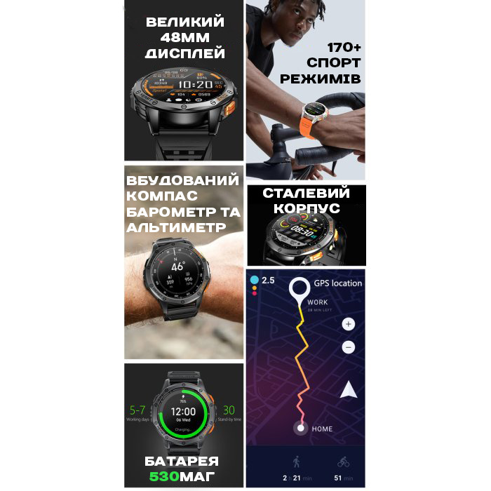 Smart GPS Max Steel Black, 3 ремінці — фото 6