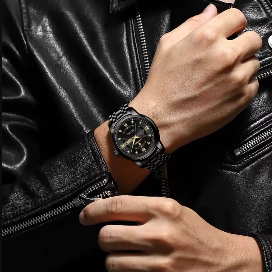 Poedagar Unique Men Black Leather, 2 ремінці — фото 5